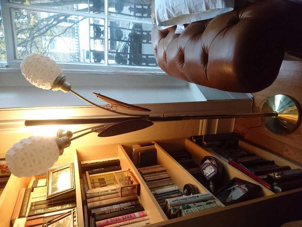 Mid-Century Modern Wood and Brass Floor Lamp-Works! in london