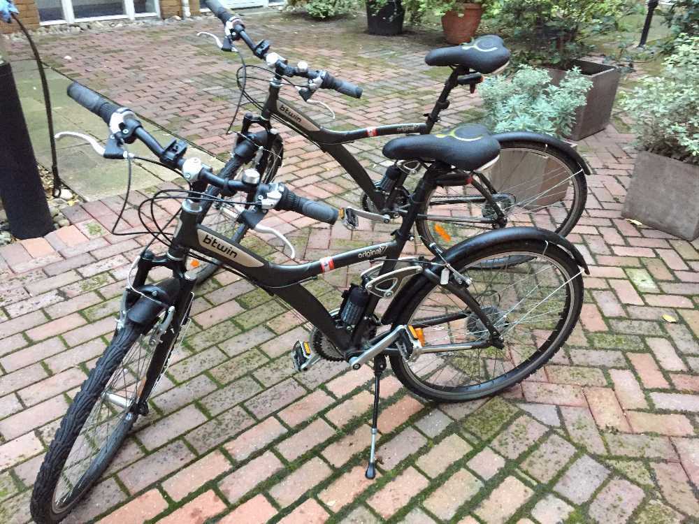 Two BTwin Original 7 Bicycles, One Large, One Medium, Low Mileage, Next to New Condition, includes all accessories in london